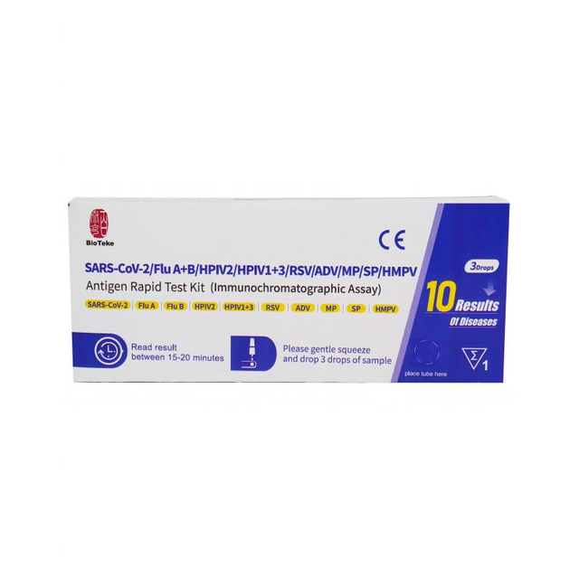 Respiratoire 10 dans 1 SARS-COV-2 / FLU A + B / HPIV2 / HPIV1 + 3 / RSV / ADV / MP / SP / HMPV Antigène Rapid Test Kit