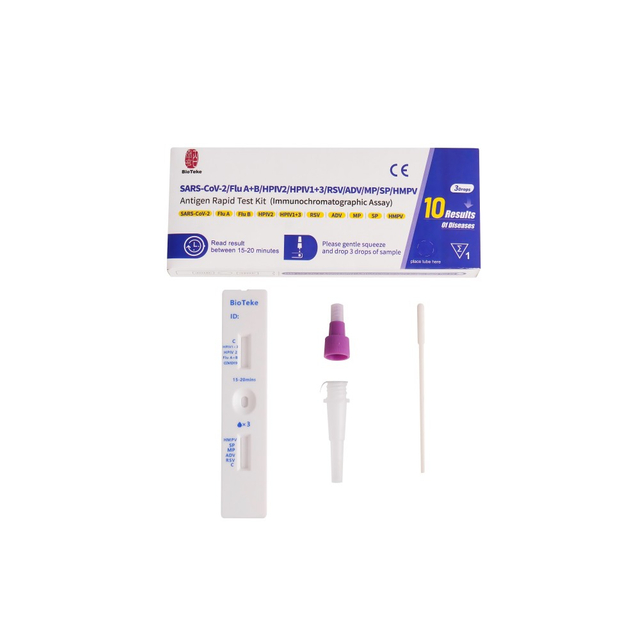 Respiratoire 10 dans 1 SARS-COV-2 / FLU A + B / HPIV2 / HPIV1 + 3 / RSV / ADV / MP / SP / HMPV Antigène Rapid Test Kit